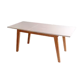 Mesa moderna color blanco, sobre 4 patas en madera laqueada. Ideal para el hogar