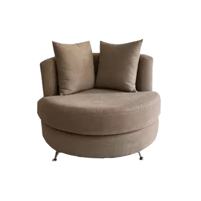 Sofá redondo de 1 cuerpo con almohadones en color gris vizón